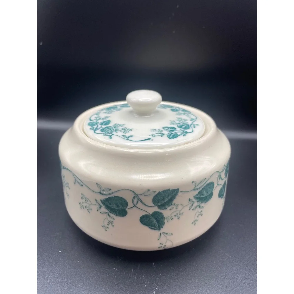 Vintage Mayer Pembroke Bowl Teal Green Ivy Floral Pattern with Lid READ